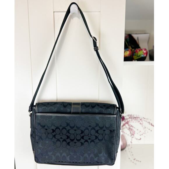 Vintage Coach Canvas Signature Logo Crossbody Messenger Bag #D25-5229 Black - Picture 15 of 16